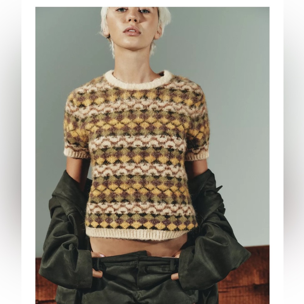 Zara Multicolor Patterned Knit Top